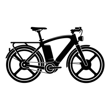 Electric bicycle with rack and battery black silhouette