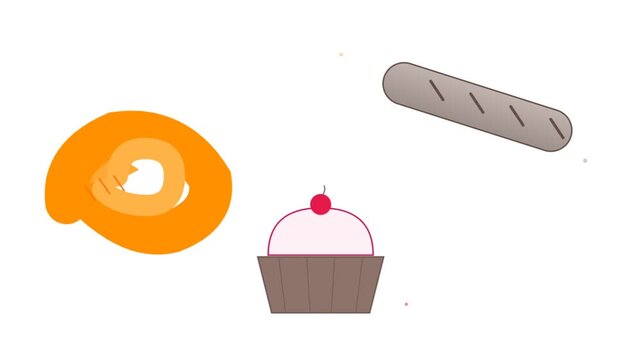 Animated Flat Vector Icons of Food Items on a Clean White Background