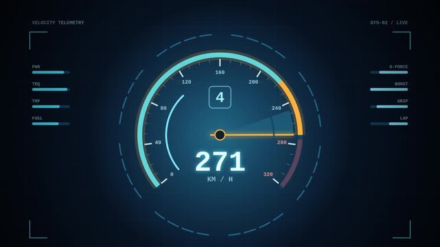 Speedometer in futuristics isolated navy background concept 