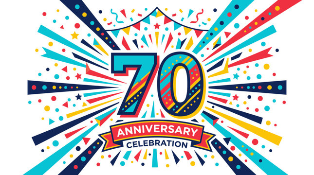70th Anniversary Celebration Colorful Vector Illustration