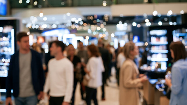 Cosmetics Exhibition Buyers Walking Through Beauty Trade Show
