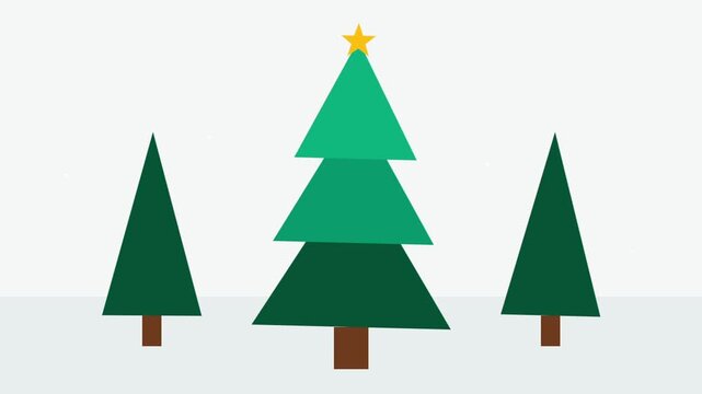 Flat vector animation of pine trees with a golden star in winter