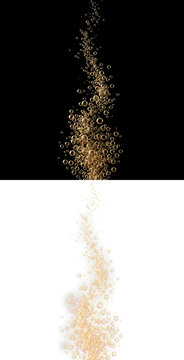Champagne bubbles rising in a stream isolated on transparent background