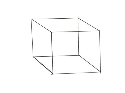 Simple hand drawn sketch of a 3d cube shape isolated on transparent background