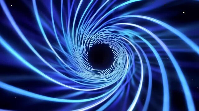 Blue Digital Spiraling Light Trails in Dark Background