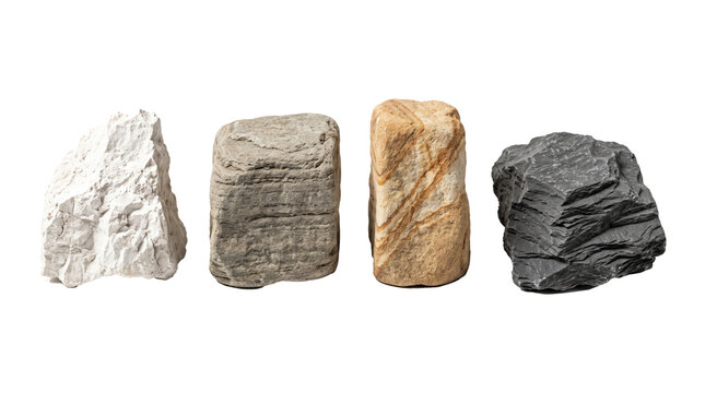 Four assorted natural rock stone samples showing varied textures.