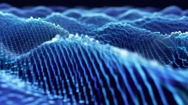 Blue Digital Wave Patterns with Glowing Energy Lights