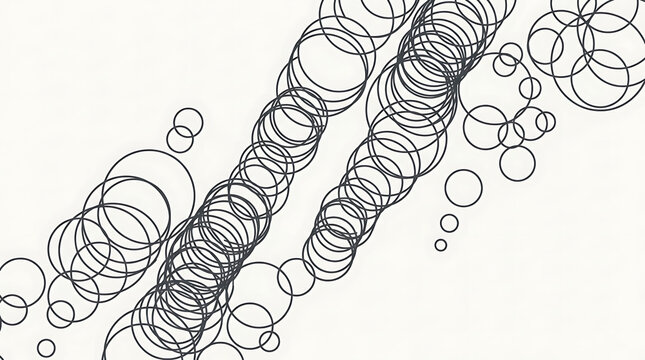 Abstract stream of black circular outlines floating on white background