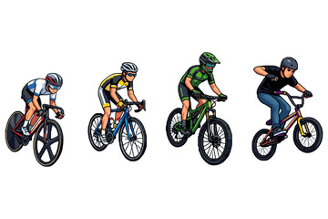 Fototapeta premium Diverse Cyclists and Bicycles Set