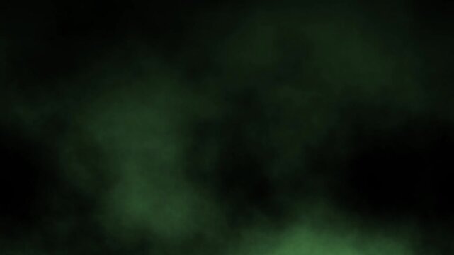 Mysterious abstract background: Green fog slowly drifting across a black screen, seamless loop overlay