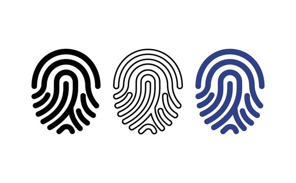 Minimalist fingerprint icons set, biometric security identification symbols, digital thumbprint scan graphics for cyber safety and access control