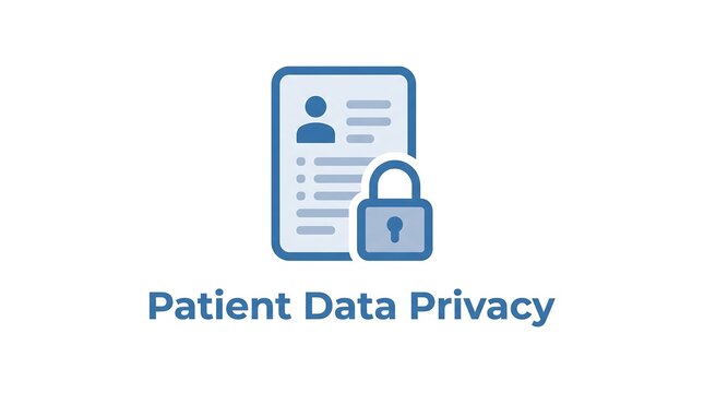 Medical document icon with a padlock representing secure patient data privacy and confidential health record storage for hospital systems