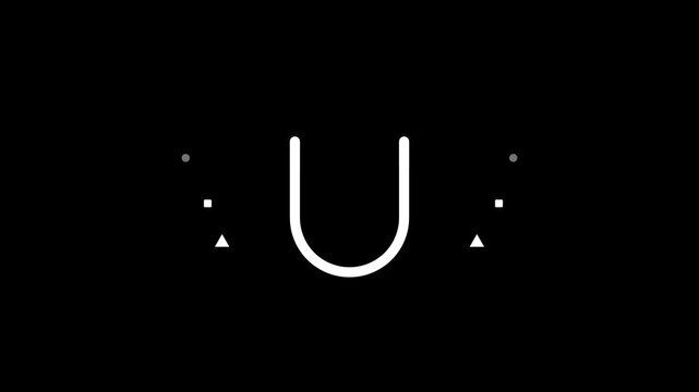 Abstract white geometric letter U motion animation on black background
