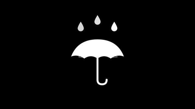White umbrella icon animation falling against deep black background video footage