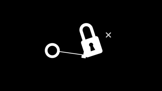 White lock and key animation icon moving in digital footage