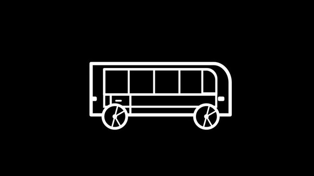 White line bus icon animation driving across simple black background