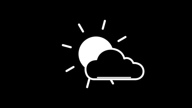 White weather icon showing sun behind cloud animation video footage
