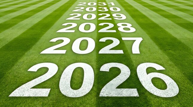 Year 2026 to 2031 Numbers Painted on Green Grass Track for Future Planning Strategic Vision and Long Term Goals Concept