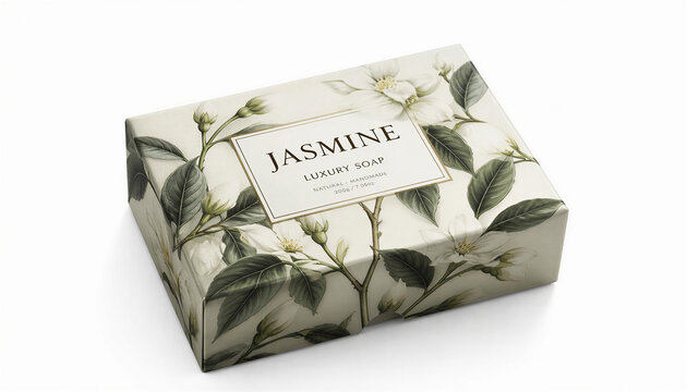  Luxury jasmine soap packaging box with vintage botanical floral illustration