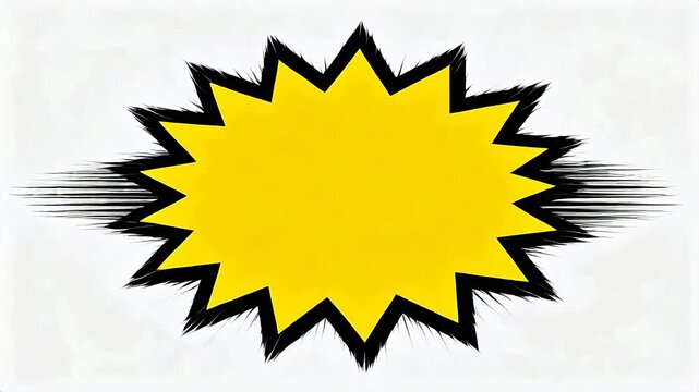 Yellow star shape with black jagged edges and radial lines on white background