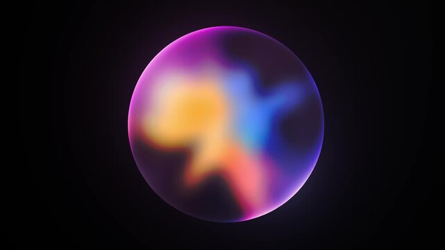 Luminous multi-color energy core swirls inside a transparent glass sphere over a dark background in a 3D animation