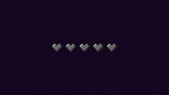 Retro pixel art heart life bar animation for game user interface