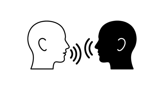 Two heads communicating with sound waves