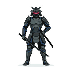 Fototapeta premium Cybernetic samurai warrior in heavy armor holding a katana sword