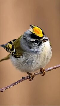 Golden-crowned Kinglet bird perched on a branch