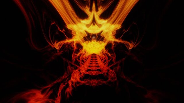 Fiery orange and red energy tunnel vortex rushing through dark space with hypnotic fluid tendrils in a 3D render