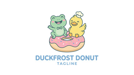 Fototapeta premium Duckfrost donut frog and duck mascot logo.