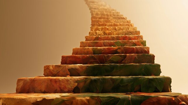 Stairway of autumn leaves leading into a dreamy distance