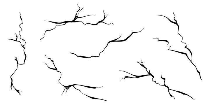Hand drawn cracked wall, ground, glass, egg. doodle break set