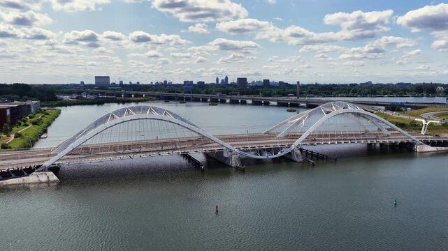 Aerial view of the Enneus Heerma Bridge in Amsterdam, the Netherlands