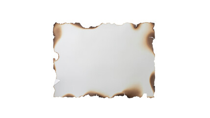 Fototapeta premium Vintage rectangular parchment sheet with burnt edges isolated on white background
