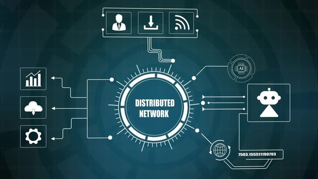 Distributed network system connecting artificial intelligence, cloud data storage, modern user profile interface, and global digital technology nodes.