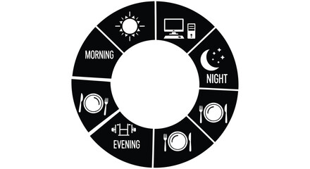 Obraz premium Daily routine pictogram with time segments and activity icons on a white background
