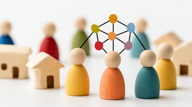 Digital Supply Chain Resilience with Wooden Figures in Watercolor Style Illustrating Collaborative Concepts