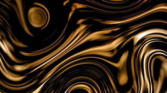 Luxurious golden swirls flowing on a black background, an elegant liquid animation