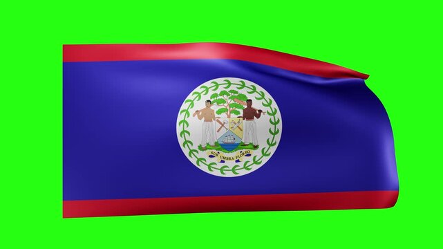 Belize flag waving on green screen background looped footage