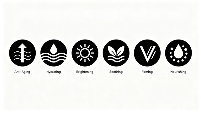The skin care efficacy icon represents the concept of anti-aging nourishing and soothing skin care, which is applicable to the banner and selling point module on the home page of skin care products.
