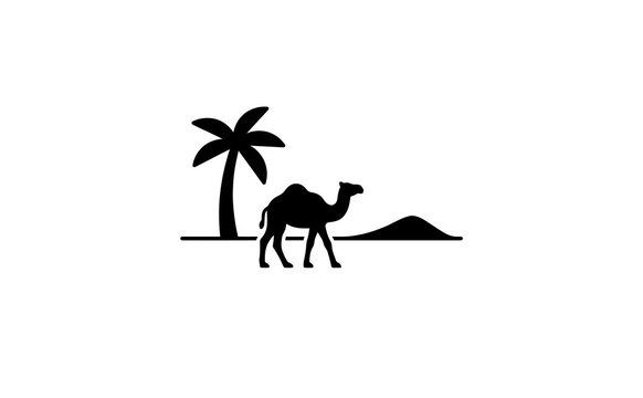 Camel and palm tree silhouette icon vector design on isolated background