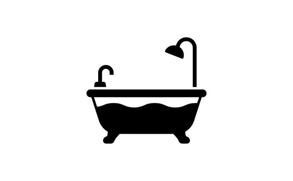 Bathtub icon vector illustration featuring a vintage tub with shower head