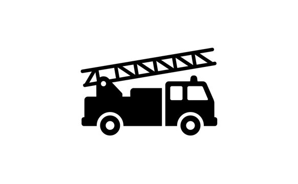 Fire truck icon vector illustration of a rescue vehicle silhouette logo