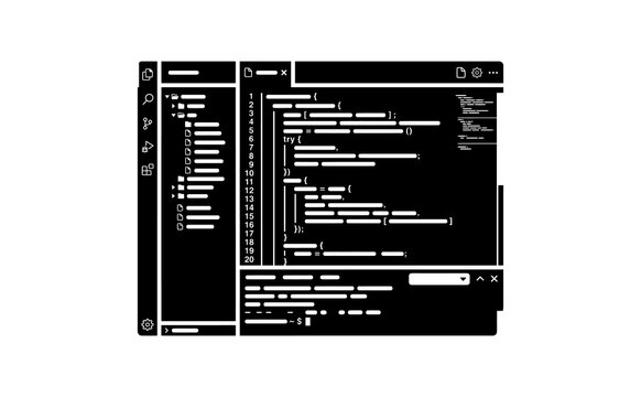 Coding window interface vector illustration with programming code lines