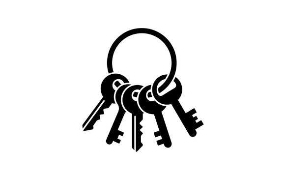Black and white vector icon of a keyring with multiple metal keys isolated