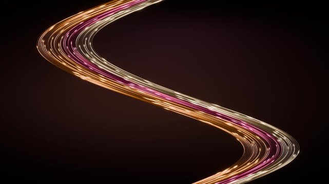 Seamless loop amber data cables flowing curve pink gold dark ideal for technology presentations data company websites network service ads posters social media posts and product launch intros