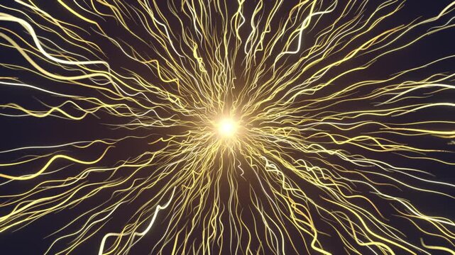 Seamless loop golden energy burst glowing strands radial light navy ideal for technology presentations data company websites network service ads flyers online media and product launch intros