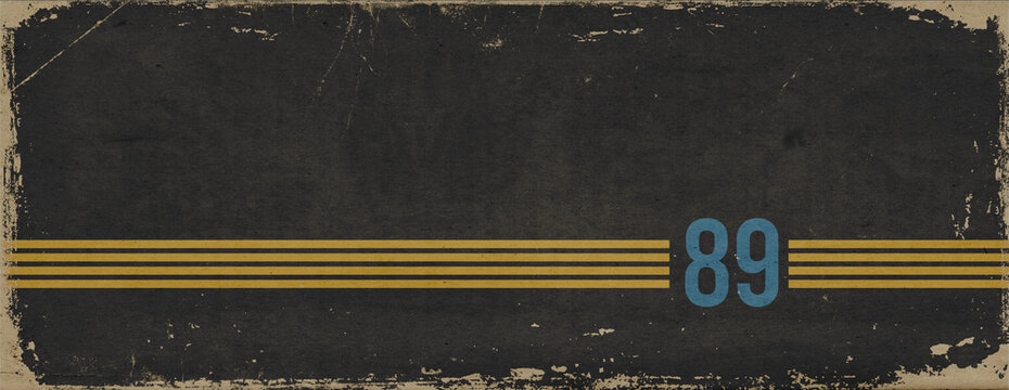 1980s sports banner with copyspace. Vintage colored stripes and the number 89 on grunge, bleached out paper texture with scratches and folds.