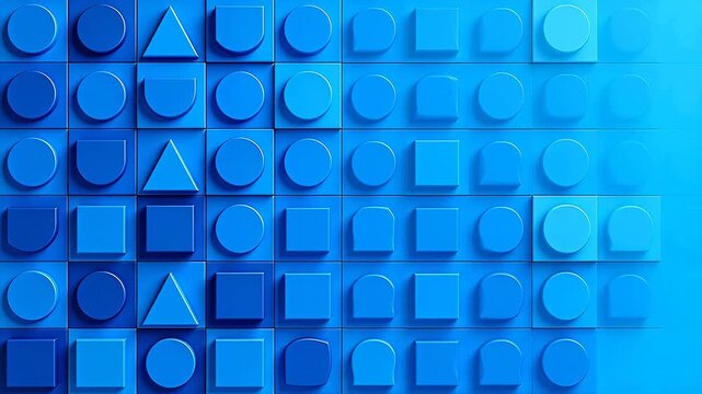 Grid of blue geometric shapes on solid blue background